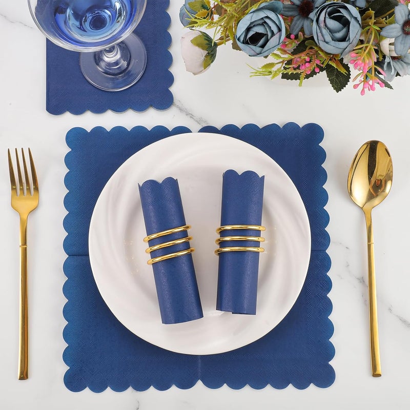NatNarr 120 Pcs Navy Blue Napkins, Scalloped Blue Cocktail Napkins Disposable Beverage Dessert Napkin Patriotic Napkin for Bar Birthday Baby Shower, 5 x 5 Inch - Image 5